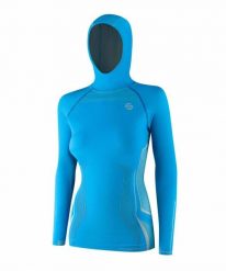 Bluza damska z kapturem Brubeck FITNESS. Niebieskie bluzy Brubeck, uniwersalny, bez wzorów, z materiału, z kapturem. Za 79.99 zł.