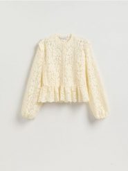 Koszula ze strukturalnej tkaniny - złamana biel. Koszule Reserved, l, bez wzorów, z bawełny, bez kołnierzyka, bez ramiączek. Za 199.99 zł.