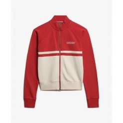 Damska bluza dresowa zapinana na zamek Superdry Athletic Essentials. Czerwone bluzy Superdry, xl, bez wzorów, z dresówki, bez kaptura. Za 314.45 zł.