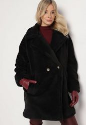 Czarny Długi Płaszcz Futerko Dwurzędowe w Stylu Teddy Malwirae. Czarne płaszcze Born2be, l, bez wzorów, z futra, bez kaptura. Za 169.99 zł.