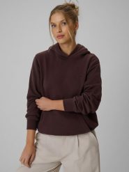 4F Bluza dresowa relaxed z kapturem damska - brązowa XL. Brązowe bluzy 4f, l, bez wzorów, z bawełny, z kapturem. Za 149.99 zł.