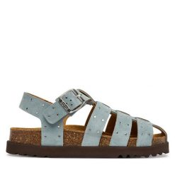 Sandały Scholl. Niebieskie sandały Scholl, bez wzorów, bez obcasa, na płaskiej podeszwie, bez zapięcia. Za 547.99 zł.