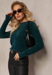 Ciemnozielony Sweter Wełniany Elisabema. Zielone swetry Renee, l, bez wzorów, z tkaniny, bez ramiączek. Za 64.99 zł.