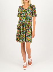 Blutsgeschwister Sukienka "Summer Ease Cache" w kolorze zielonym ze wzorem rozmiar: L. Brązowe sukienki Blutsgeschwister, na co dzień, l, bez wzorów, z wiskozy, klasyczne, bez kołnierzyka, bez ramiączek, mini, proste. Za 131.74 zł.