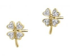 Kolczyki z żółtego złota z diamentami - koniczyny - 0,02 ct - próba 375. Żółte kolczyki Apart, z diamentem, złote. Za 699.00 zł.