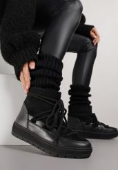 Czarne Wsuwane Śniegowce ze Sznurowaniem i Futerkiem Typu Baranek Meviatesa. Czarne trapery i śniegowce Born2be, z jeansu. Za 169.99 zł.