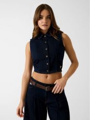 Guess Jeans Top 182186 Niebieski Classic Fit. Niebieskie topy Guess Jeans, xl, z aplikacjami, z jeansu, bez kołnierzyka, bez ramiączek. Za 349.99 zł.