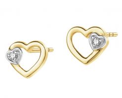Kolczyki z żółtego złota z diamentami - serca - 0,01 ct - próba 585. Żółte kolczyki Apart, z diamentem, złote. Za 899.00 zł.