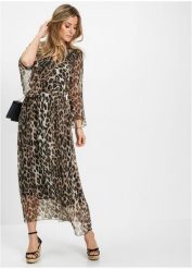 Sukienka maxi. Brązowe sukienki bonprix, bez wzorów, z szyfonu, eleganckie, bez kołnierzyka, bez ramiączek, maxi. Za 209.99 zł.
