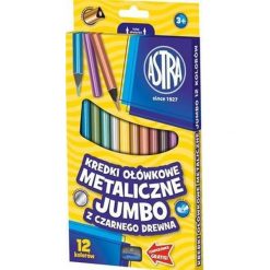 Kredki ołówkowe metaliczne jumbo z czarnego drewna 12 kolorów. Kredki do oczu Astra. Za 21.99 zł.