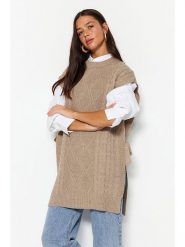 Trendyol Bezrękawnik w kolorze beżowym rozmiar: L/XL. Brązowe swetry Trendyol, l, bez wzorów, ze splotem, bez ramiączek. Za 74.63 zł.