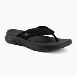 Japonki damskie SKECHERS Go Walk Flex Holly. Czarne klapki Skechers, bez wzorów, bez obcasa. Za 209.99 zł.