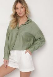 Zielona Klasyczna Koszula o Kroju Oversize z Kieszonką Liorea. Zielone koszule Born2be, l, bez wzorów, z jeansu, biznesowe, bez kołnierzyka, bez ramiączek. Za 99.99 zł.