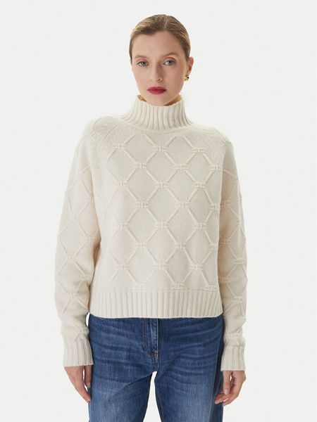 Elisabetta Franchi Sweter MK-55T-57E2 Biały Regular Fit. Białe swetry Elisabetta Franchi, bez wzorów, z wełny, bez ramiączek. Za 1,259.00 zł.