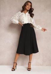 Czarna Rozkloszowana Spódnica Midi z Gumką w Talii i Paskami z Imitacji Skóry Helemisia. Czarne spódnice Renee, l, bez wzorów, z dzianiny, midi, kopertowe. Za 79.99 zł.