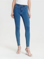 Jeansy skinny mid waist - niebieski. Niebieskie jeansy Sinsay, l, bez wzorów. W wyprzedaży za 22.99 zł.