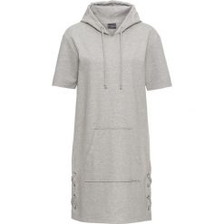Sukienka shirtowa ze sznurowaniem: must have bonprix jasnoszary melanż. Szare sukienki bonprix, bez wzorów, bez kołnierzyka, bez ramiączek. Za 37.99 zł.