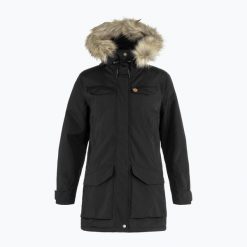 Kurtka puchowa damska Fjällräven Nuuk Parka. Czarne parki Fjällräven, z puchu, sportowe, bez kaptura. Za 2,220.90 zł.