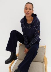 Bluza z kapturem i zamkiem, z czystej bawełny. Niebieskie bluzy sportowe bonprix, bez wzorów, z bawełny, z kapturem. Za 109.99 zł.