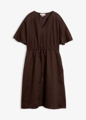 Sukienka z czystego lnu. Brązowe sukienki bonprix, na lato, bez wzorów, bez kołnierzyka, bez ramiączek. Za 149.99 zł.
