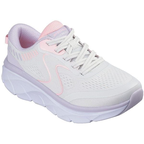 Buty sportowe damskie Skechers D'lux Walker 2.0 act. Białe obuwie sportowe Skechers, ze skóry ekologicznej, bez zapięcia. Za 490.00 zł.