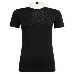 Damska koszulka polo na zawody BR Equitation Derby. Czarne bluzki BR, bez wzorów, bez kołnierzyka, bez ramiączek. Za 240.50 zł.