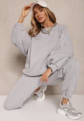 Szary Komplet Dresowy z Polarową Podszewką Bluza i Joggery Ziline. Szare bluzy Renee, bez wzorów, z bawełny, bez kaptura. Za 139.99 zł.