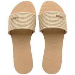 Klapki damskie Havaianas You Malta Metallic. Żółte klapki Havaianas, bez wzorów, bez obcasa. Za 97.99 zł.