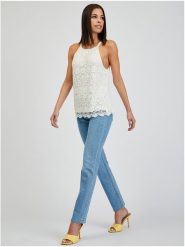 Orsay Top w kolorze białym rozmiar: M. Białe topy Orsay, m, bez wzorów, z koronki, bez kołnierzyka, bez ramiączek. Za 56.99 zł.