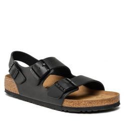Sandały Birkenstock. Czarne sandały Birkenstock, bez wzorów, bez obcasa, na płaskiej podeszwie, bez zapięcia. Za 429.99 zł.