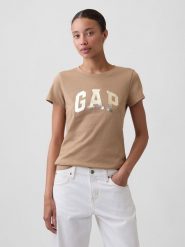 GAP Koszulka w kolorze jasnobrązowym rozmiar: L. Brązowe bluzki GAP, l, bez wzorów, z bawełny, bez kołnierzyka, bez ramiączek. Za 69.95 zł.