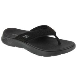 Japonki damskie, Go Walk Flex Sandal - Holly. Czarne klapki Skechers, bez wzorów, bez obcasa. Za 189.99 zł.