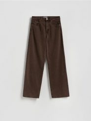 Jeansy wide leg - brązowy. Brązowe jeansy Reserved, bez wzorów. Za 139.99 zł.