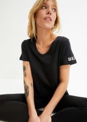 T-shirt z czystej bawełny. Czarne t-shirty bonprix, bez wzorów, z bawełny, bez kołnierzyka, bez ramiączek. Za 42.99 zł.