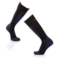 Skarpety narciarskie 3/4 długości z wełny merynosów, czarne, dżinsowe. Czarne rękawiczki TRY TO FLY, bez wzorów, z wełny. W wyprzedaży za 117.64 zł.