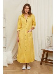 Rodier Lin Lniana sukienka w kolorze żółtym rozmiar: XL/XXL. Żółte sukienki Rodier Lin, na co dzień, xl, bez wzorów, ze lnu, bez kołnierzyka, bez ramiączek, maxi, proste. Za 171.28 zł.