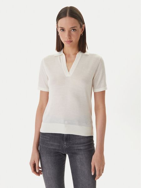 Guess Polo W6GR03 Z0583 Kremowy Regular Fit. Białe koszulki polo Guess, xs, z aplikacjami, z wełny, bez kołnierzyka, bez ramiączek. Za 266.99 zł.