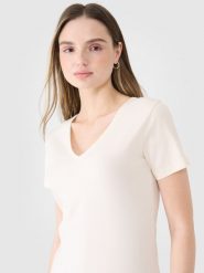 4F T-shirt slim gładki damski - biały L. Białe t-shirty 4f, l, bez wzorów, z bawełny, bez kołnierzyka, bez ramiączek. W wyprzedaży za 39.99 zł.