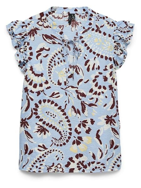 Vero Moda Bluzka w kolorze błękitno-brązowym rozmiar: XL. Brązowe bluzki Vero Moda, s, bez wzorów, z wiskozy, klasyczne, bez kołnierzyka, bez ramiączek. Za 98.95 zł.