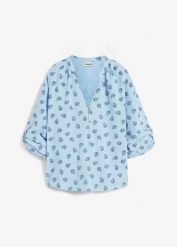 Bluzka oversize z przewiewnego muślinu z czystej bawełny. Niebieskie bluzki bonprix, bez wzorów, z bawełny, bez kołnierzyka, bez ramiączek. Za 124.99 zł.