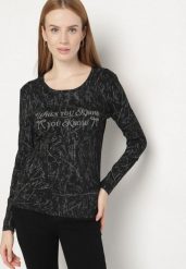 Czarna Bluzka Typu Longsleeve z Geometrycznym Wzorem Unila. Czarne bluzki Born2be, l, bez wzorów, z jeansu, biznesowe, bez kołnierzyka, bez ramiączek. Za 49.99 zł.
