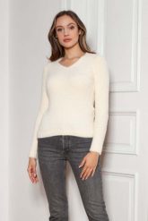 Sweter z Dekoltem w Szpic - Ecru. Swetry Lanti, l, bez wzorów, z materiału, bez ramiączek. Za 229.90 zł.