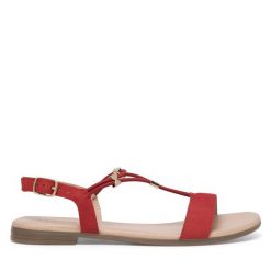 Sandały Lasocki. Czerwone sandały Lasocki, bez wzorów, bez obcasa, na płaskiej podeszwie, bez zapięcia. Za 119.99 zł.