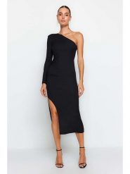 Trendyol Sukienka w kolorze czarnym rozmiar: 32. Czarne sukienki Trendyol, bez wzorów, bez kołnierzyka, bez ramiączek, midi. Za 43.99 zł.