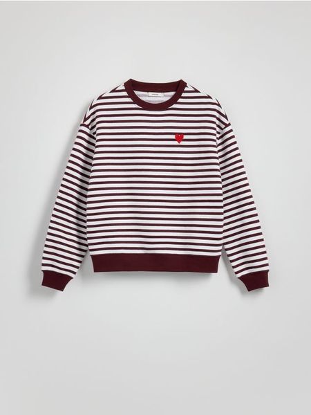 Bawełniana bluza z haftem - czarny. Czarne bluzy Reserved, l, bez wzorów, z bawełny, bez kaptura. W wyprzedaży za 39.99 zł.