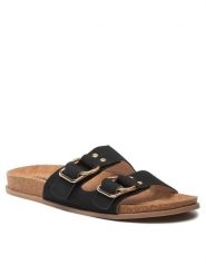 DeeZee Klapki WS280601-01 Czarny. Czarne klapki DeeZee, bez wzorów, ze skóry, bez obcasa. Za 87.99 zł.