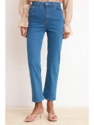 Trendyol Dżinsy - Straight fit - w kolorze niebieskim rozmiar: 42. Niebieskie jeansy Trendyol, bez wzorów, z podwyższonym stanem. Za 132.98 zł.