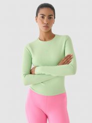 4F Longsleeve treningowy szybkoschnący damski - zielony S. Zielone koszulki sportowe 4f, bez wzorów, z dzianiny, bez ramiączek, na fitness i siłownię. W wyprzedaży za 59.99 zł.
