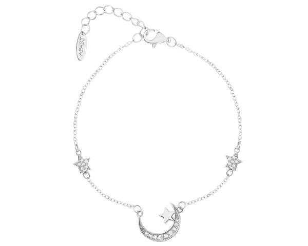 Bransoletka srebrna z cyrkoniami - Księżyc, gwiazdy. Szare bransoletki Apart, z cyrkonią, srebrne. Za 149.00 zł.