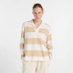 Koszulka damska New Balance WT53522DLA – beżowa. Brązowe bluzki New Balance, xs, bez wzorów, z bawełny, klasyczne, bez kołnierzyka, bez ramiączek. Za 329.99 zł.